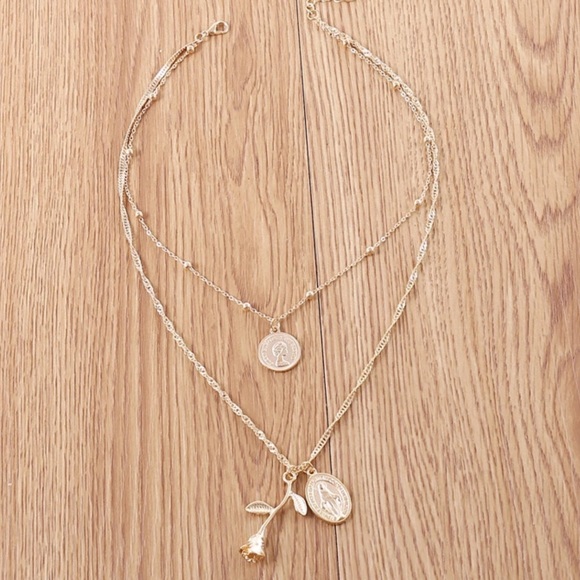 Virgin Mary Rose Coin Gold Layered Boho Necklace! - Picture 2 of 9